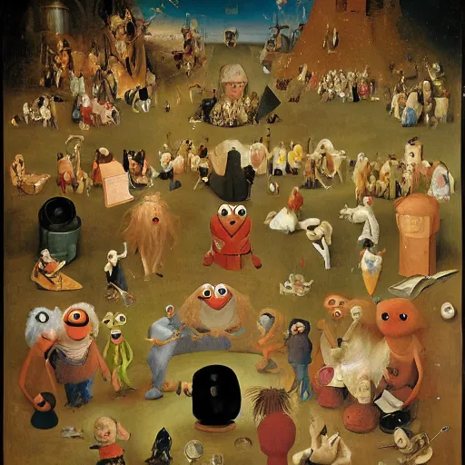 Image similar to painting of muppets in the style of hieronymus bosch