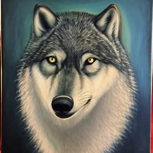 Image similar to the wolf and the raven, oil on canvas