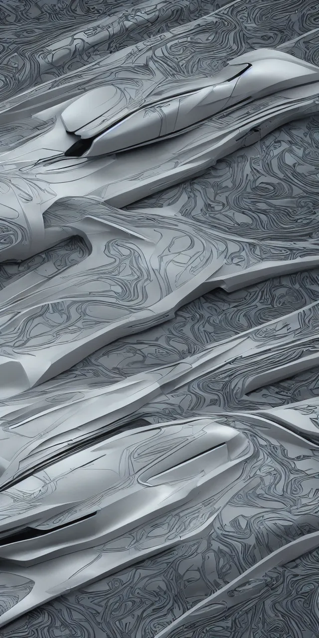 Image similar to A seamless pattern of sci-fi organic zaha hadid car ash thorp car khyzyl saleem organic car Daniel Simon design in the blade runner 2049 film keyshot product render cloudy plastic ceramic material shiny gloss water reflections, seamless pattern, Octane render in Maya and houdini, vray, large motifs, ultra high detail ultra realism, unreal engine, 4k in plastic dark tilt shift