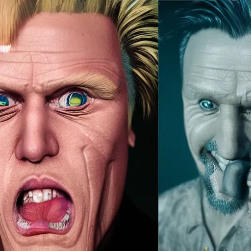 Image similar to centered detailed portrait of a caricature of Gary Busey by Alina Ivanchenko,Alessio Albi and Shin JeongHo, shot on 70mm, unreal engine