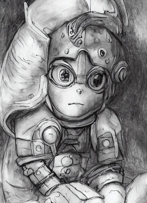 Image similar to beautiful little boy wearing an cyborg bear suit, artwork in kentaro miura and made in abyss and rosdraws, smooth, beautiful lightness, anatomically correct, trending on pixiv, forest