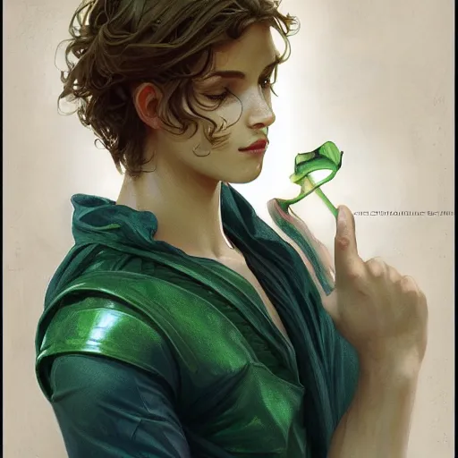 Image similar to young boy, light hair, green, eyes, son of poseidon, greek, gorgeous, amazing, feminine, elegant, intricate, highly detailed, digital painting, artstation, concept art, sharp focus, illustration, art by artgerm and greg rutkowski and alphonse mucha