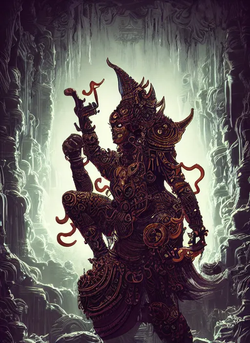 Prompt: a photorealistic dramatic hyperrealistic full frame render of a beautiful eerie comic style thai ramakien character rama by joe fenton, dan mumford, color poster art design, beautiful dynamic dramatic dark moody lighting, shadows, cinematic atmosphere, octane render, 8 k