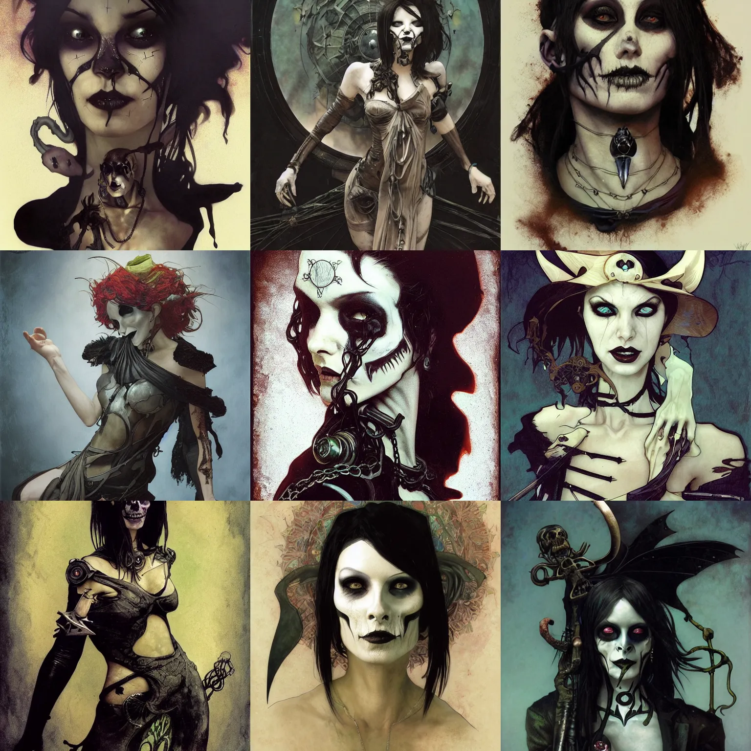 Prompt: wyona rider as death from sandman, gentle smile, by cedric peyravernay, by lecouffe deharme alphonse mucha and maciej kuciara,, by dave mckean, craig mullins, peter mohrbacher, goth chic, ankh pendant, soft lightning, eyeliner, punk rock, high detailed, 8 k