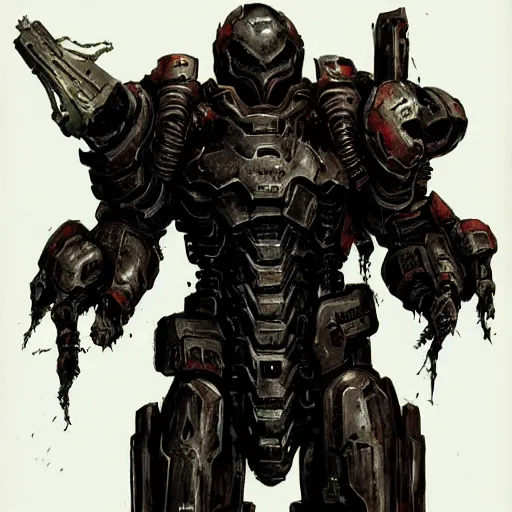 Image similar to doom slayer, painted by tsutomu nihei, painted by stanley lau