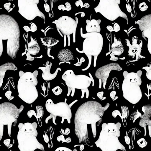 Image similar to animals and plants on a black background, wallpaper, Illustration, Anatomical Drawing, Painting