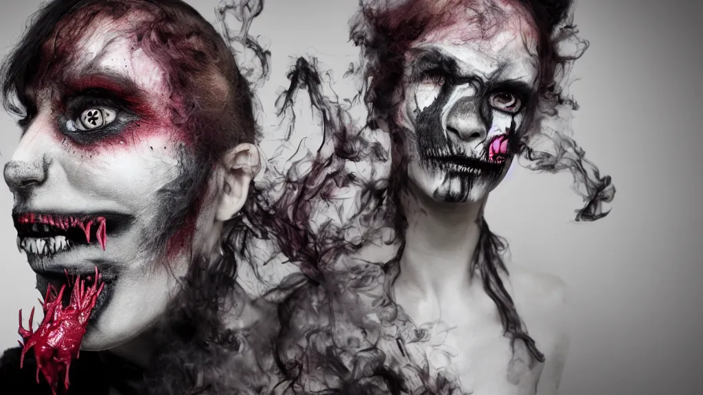 Image similar to monster inspired by smoke with hungry make up photographed by sally gall