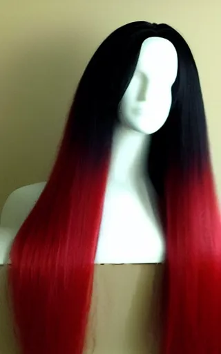 Image similar to a 4k product photo of a 1994 X-Men Dark Phoenix wig. 26-inch European remy 100% human hair, full-lace with pre-plucked frontal. Long layers with extreme volume, flame ombré mixed red colors.