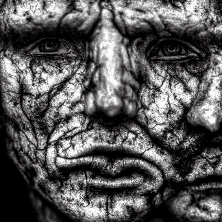 Image similar to surreal closeup portrait photo of man face by on exoplanet, baroque painting, desolate empty wasteland, creepy, nightmare, dream-like heavy atmosphere, dark fog, surreal abandoned buildings, baroque painting, beautiful detailed intricate insanely detailed octane render trending on Artstation, 8K artistic photography, photorealistic, volumetric cinematic light, chiaroscuro, Raphael, Caravaggio, Beksinski, Giger, Dali