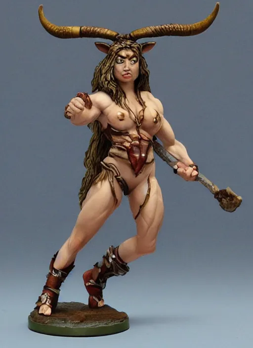 Prompt: Images on the store website, eBay, Full body, Miniature of a very muscular female minotaur warrior