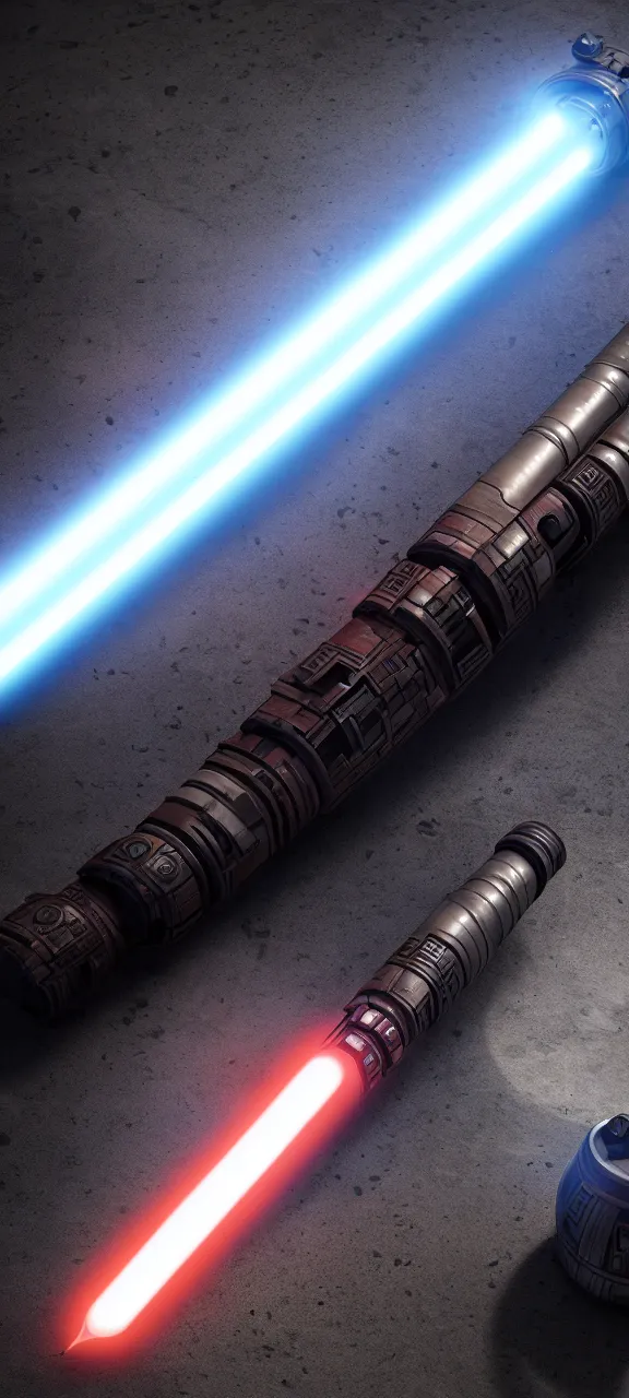 Image similar to ultra - detailed cinematic render, of a lightsaber hilt, that lies vertically on a round carved stone, photo from above, octane render, deviantart, high quality, digital art, 8 k, jedi fallen order teaser, jedi fallen order lightsaber wallpaper 4 k, volumetric lighting