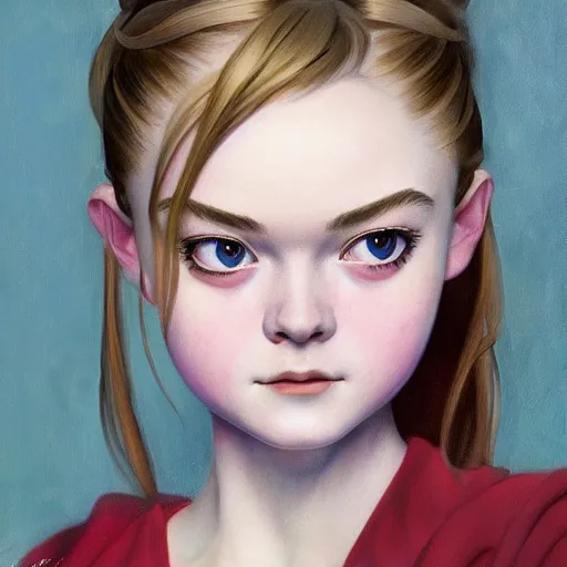 Prompt: ultra realistic portrait painting of elle fanning in spirited away, art by frank frazetta, 4 k, ultra realistic, highly detailed, epic lighting