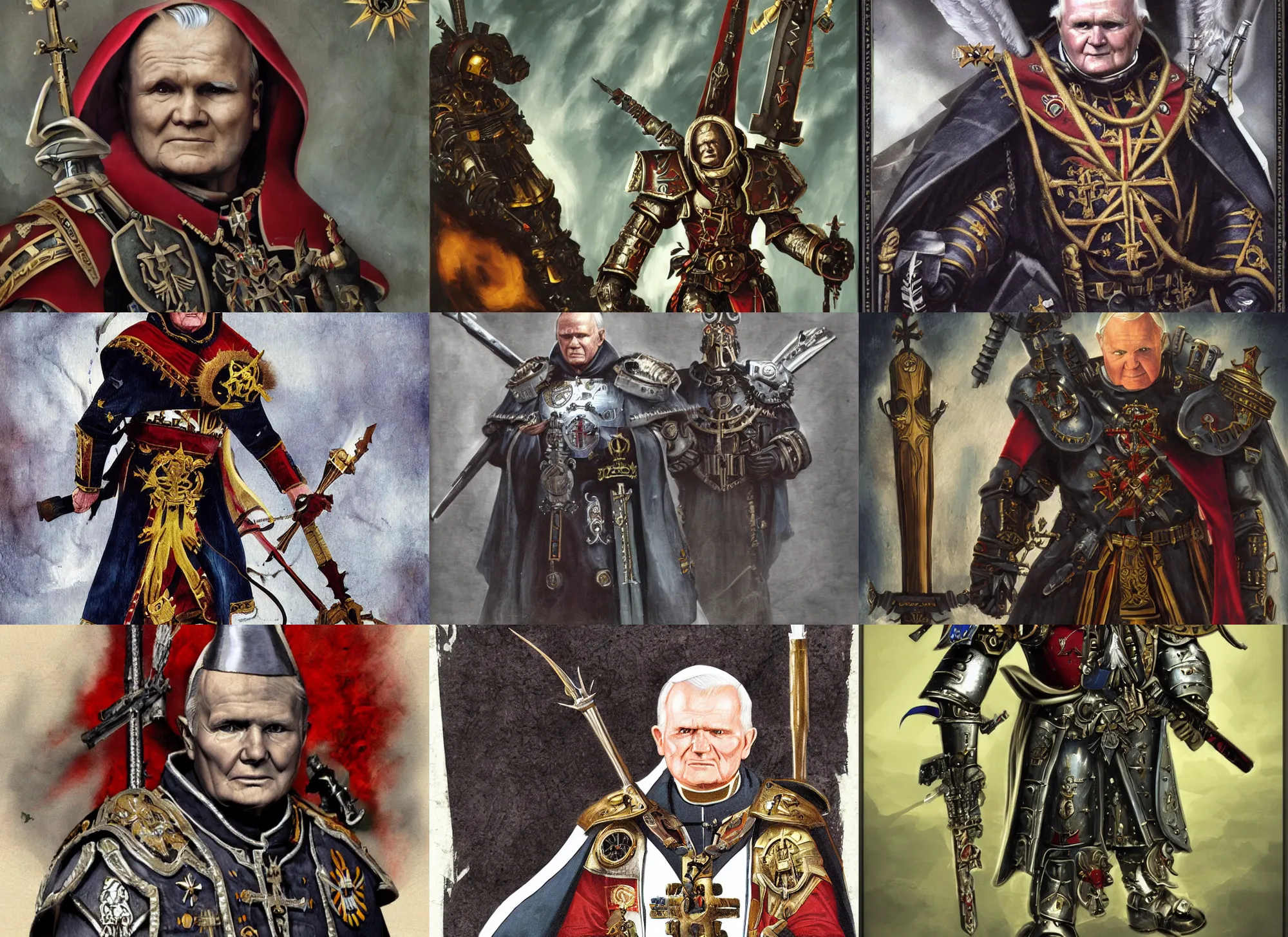 Prompt: john paul ii in warhammer 4 0, 0 0 0 universe. old art