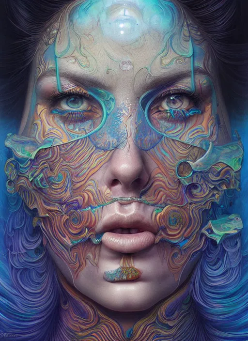 Prompt: hyper detailed masterpiece, psychedelic face tattoo pattern, jean giraud, digital art painting, dream wave aesthetic, ethereal, artgerm, donato giancola, tom bagshaw