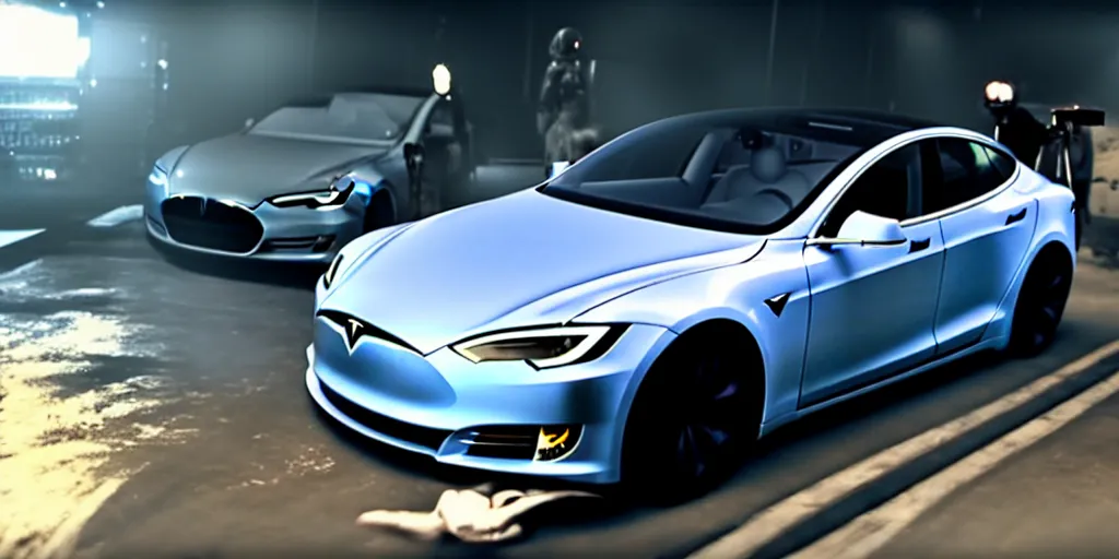 Prompt: Tesla Model S in Fast and the Furious Movie, fantasy illustration HD, high quality, highly detailed, unreal engine, 4K quality