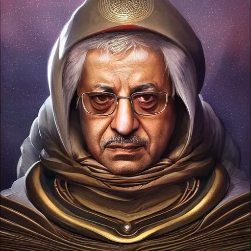 Prompt: mahmoud abbas as dune character, portrait, intricate, elegant, highly detailed, digital painting, artstation, concept art, wallpaper, smooth, sharp focus, illustration, art by h. r. giger and artgerm and greg rutkowski and alphonse mucha