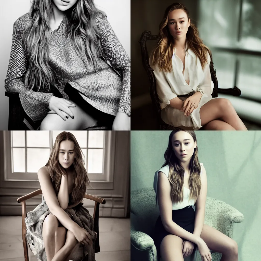 alycia debnam carey sitting on a chair while posing | Stable Diffusion