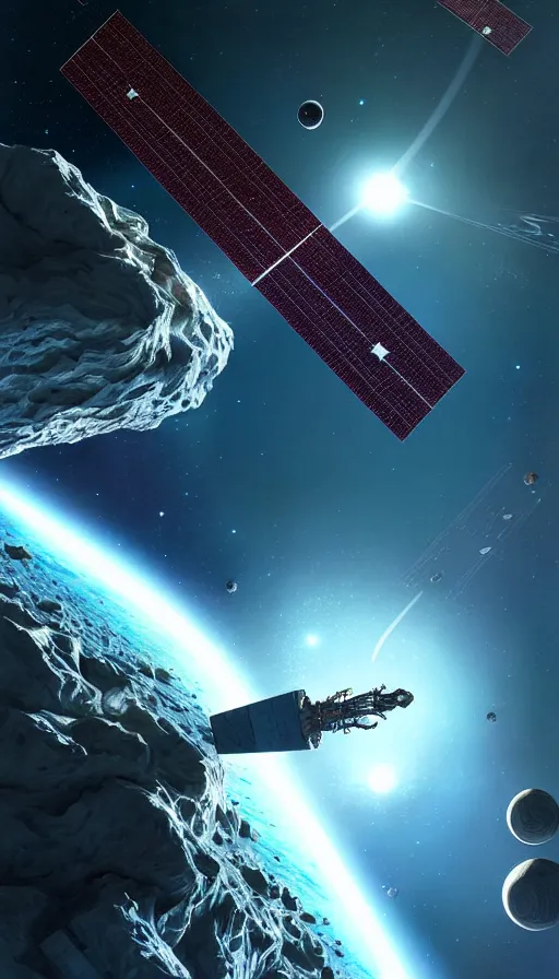 Image similar to Sci-fi illustration of a asteroid crushing space station by Pascal Blanché