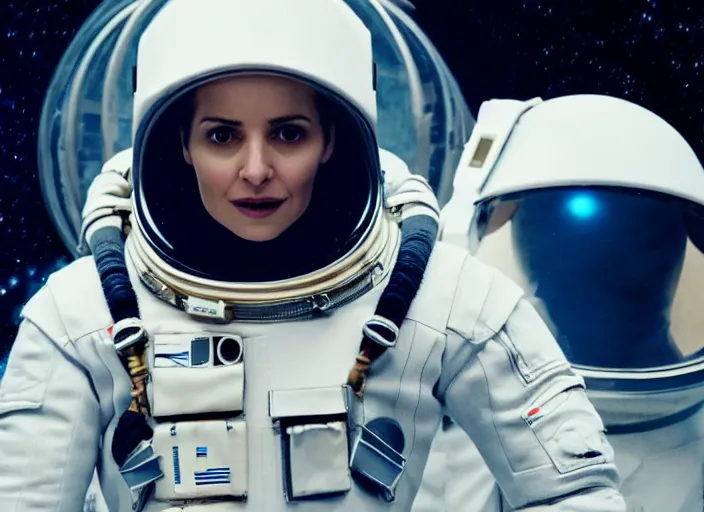 Prompt: film still of anthropomorphic anthropomorphic hiba as astronaut in interstellar, 4 k