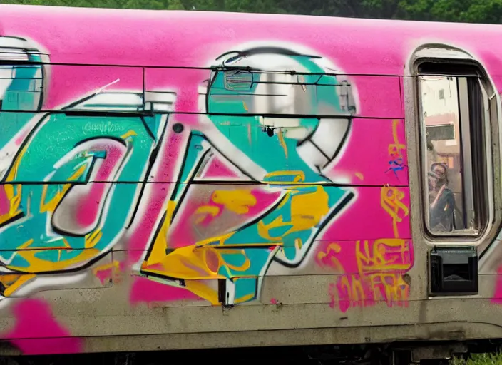 Prompt: graffiti on the side of a train that reads ai, photography