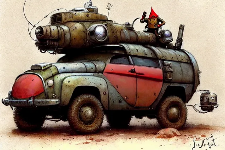 Image similar to adventurer ( ( ( ( ( 1 9 5 0 s retro future robot android mouse wagon rv offroad tank. muted colors. ) ) ) ) ) by jean baptiste monge!!!!!!!!!!!!!!!!!!!!!!!!! chrome red