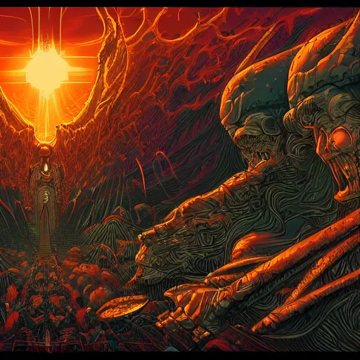 Image similar to the second coming of boogie man by dan mumford, yusuke murata, makoto shinkai, ross tran, cosmic, heavenly, god rays, intricate detail, cinematic, 8 k, cel shaded, unreal engine, featured on artstation, pixiv