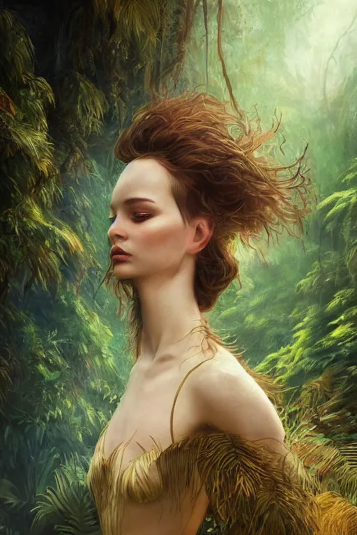 Prompt: stunningly beautiful, icelandic dancer in jungle, symmetrical face, golden hour, smooth, focus, highly detailed, hyper realistic, dramatic lighting, elegant, intricate, concept art, art by wlop, mars ravelo, greg rutowski, artstation