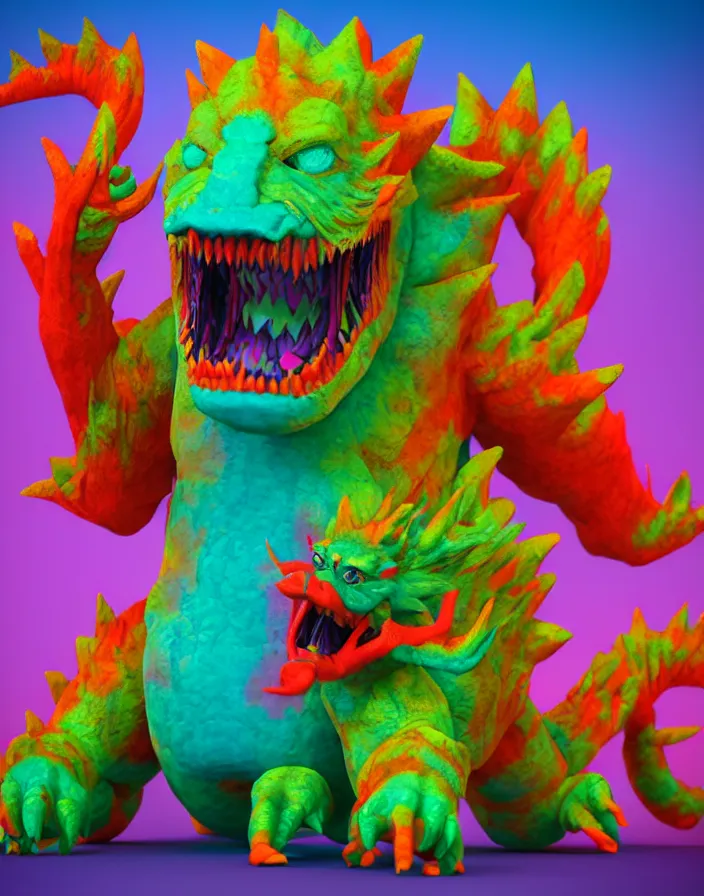 Image similar to 3 d render of a colorful kaiju!!! sofubi!!!! promo shots 4 k photography