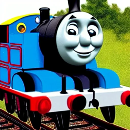 Prompt: extremely zoomed-in photo of Thomas the Tank Engine's face