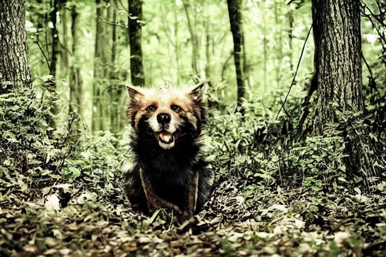 Image similar to !! werecreature canine, photograph captured in the woods