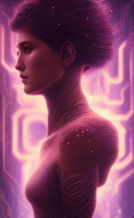 Prompt: portrait of an extra dimensional entity made of cosmos, deep focus, blade runner 2 0 4 9, fantasy, intricate, elegant, highly detailed, digital painting, artstation, concept art, matte, sharp focus, illustration, art by artgerm and greg rutkowski and alphonse mucha