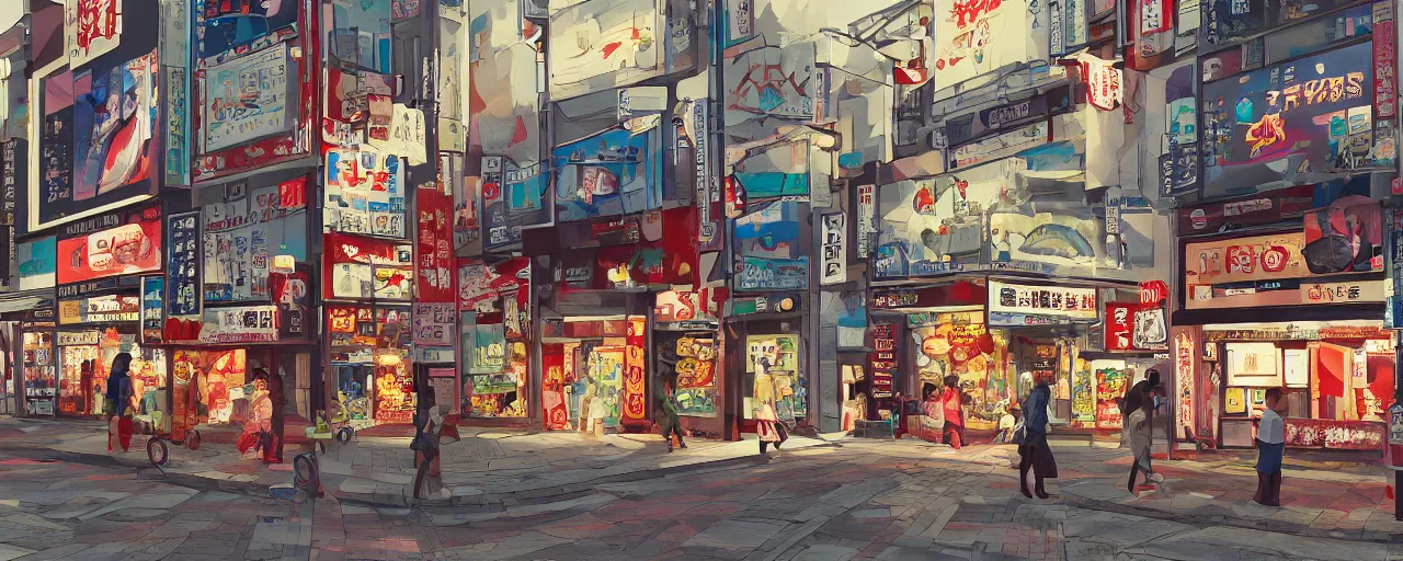 Image similar to Tokyo storefronts with no people graffiti treasure town comics illustration digital art painting artstation depth global illumination GI AAA SSS