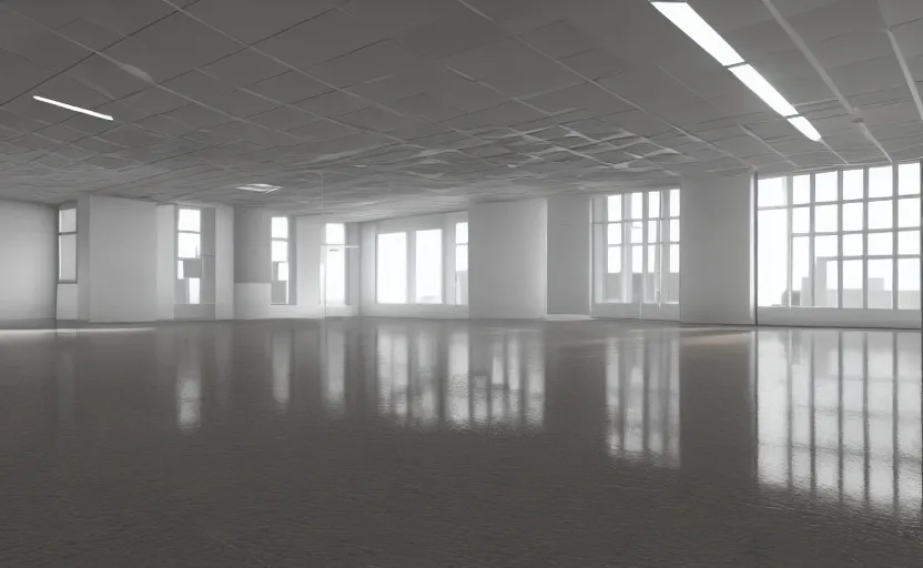 Image similar to empty room, open shiny floor, hyper details, unreal engine and v - ray render.