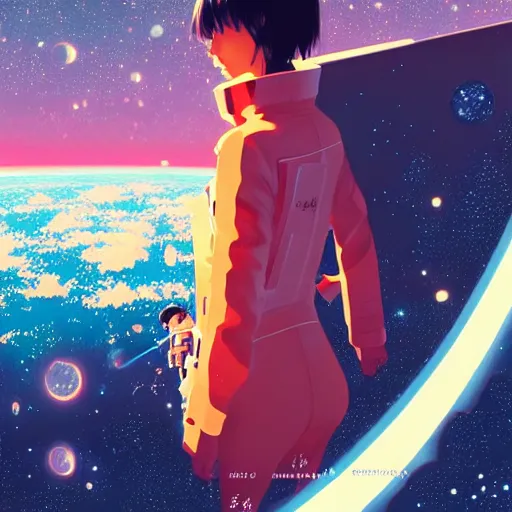 Image similar to jessica alba light novel illustration as an astronaut by makoto shinkai by victo ngai