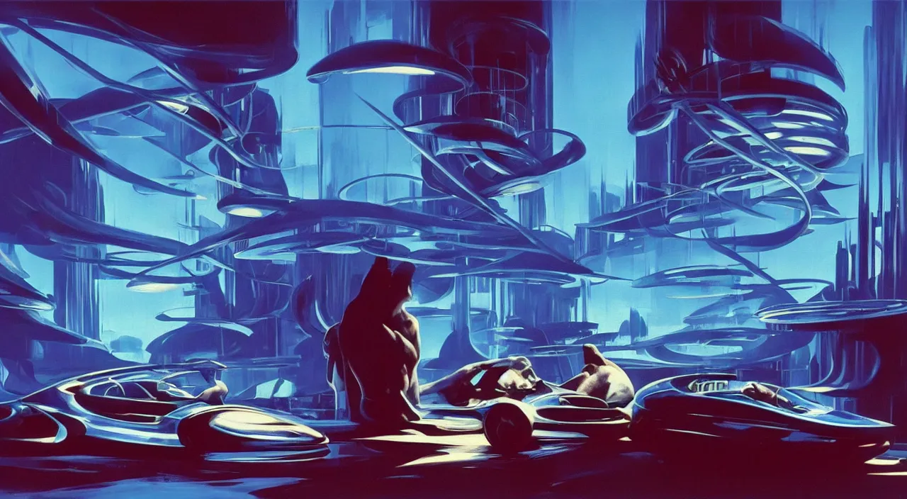 Prompt: i ate civilization it poisoned me; i was defiled. And then, i ate my own wikedness matte painting dramatic blue lighting syd mead channah yata