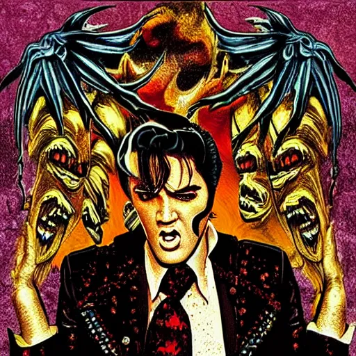 Prompt: elvis album cover, in the style of iron maiden, highly detailed