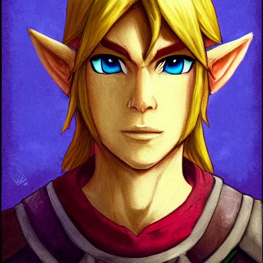 Image similar to portrait from link from the legend of zelda, trending on artstation