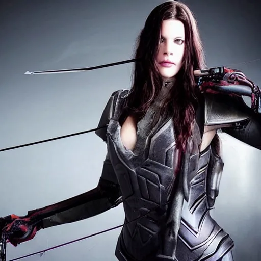 Prompt: full body photo of liv tyler as a cyberpunk archer