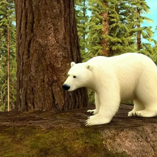 Prompt: pixar still, polar bear, cute polar bear,located in the forest