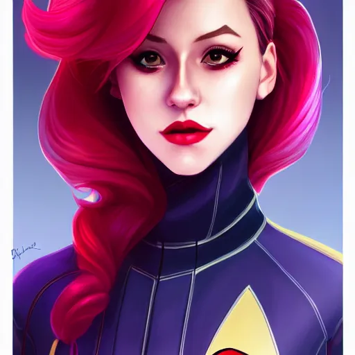 Image similar to a portrait of Lili Reinhart Batgirl red hair, art by lois van baarle and loish and ross tran and rossdraws and sam yang and samdoesarts and artgerm, digital art, highly detailed, intricate, sharp focus, Trending on Artstation HQ, deviantart, unreal engine 5, 4K UHD image
