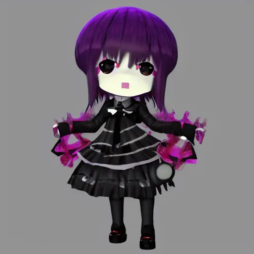 Image similar to anime nendodroid of a chibi girl gothiclolita style, 3 d render