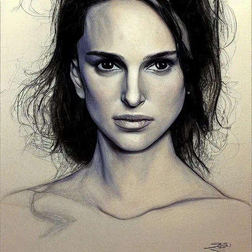 Prompt: young natalie portman, artstation, drawing by egon schiele