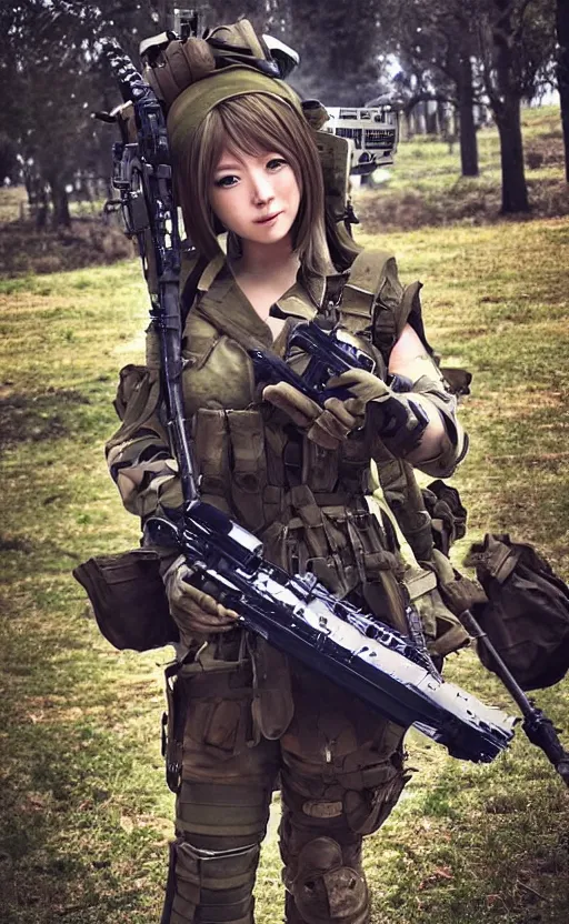 Image similar to photo taken during battle, highly detailed, high resolution, cosplay photo, stunning, girls frontline style, bokeh soft, 100mm, trending on instagram, by professional photographer, realistic human anatomy, real human faces, realistic military carrier, soldier clothing, modern warfare, realistic weapon, shot with a arriflex 35 ii, low saturation, small human eyes, improve picture from previous attempts