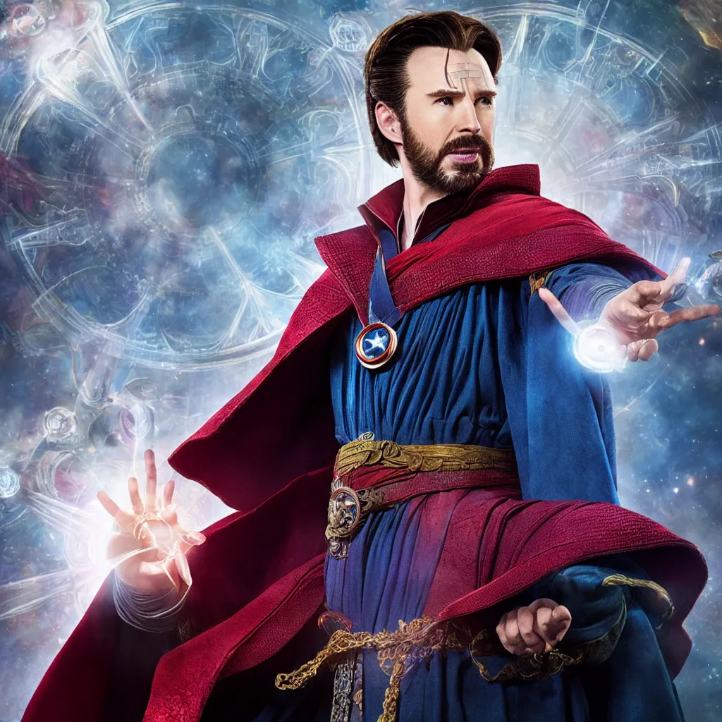 Image similar to chris evans as doctor strange, marvel cinematic universe, mcu, 8 k, in - frame, photo