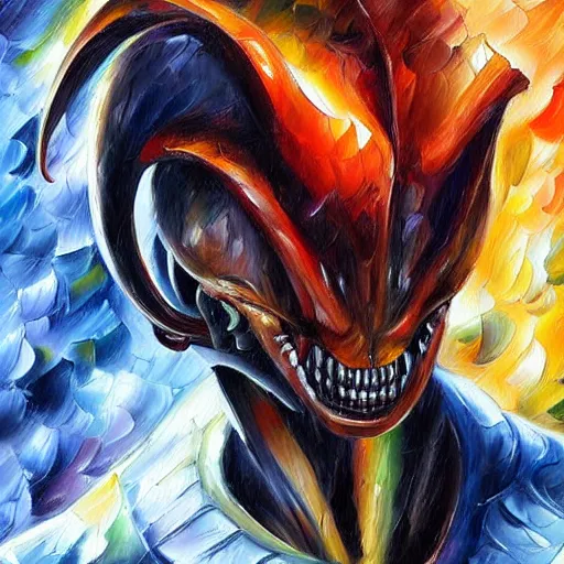 Image similar to portrait painting of a Xenomorph, by Leonid Afremov