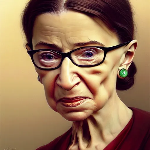 Prompt: a hyper - realistic character concept art portrait of young ruth bader ginsburg, depth of field background, artstation, award - winning realistic sci - fi concept art by jim burns and greg rutkowski, beksinski, a realism masterpiece, james gilleard, bruegel, alphonse mucha, and yoshitaka amano.