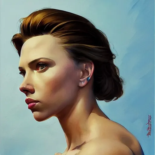 Prompt: greg manchess portrait of scarlett johansson as roided thick female bodybuilder lara croft, fantasy, medium shot, asymmetrical, profile picture, organic painting, sunny day, matte painting, bold shapes, hard edges, street art, trending on artstation, by huang guangjian and gil elvgren and sachin teng