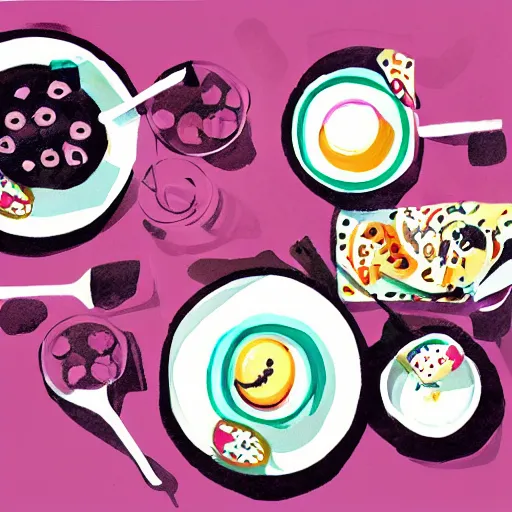 Prompt: illustration breakfast by Leigh Viner