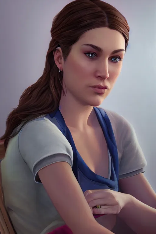 Prompt: lauren playing the sims 4, oil on canvas, intricate, portrait, 8 k highly professionally detailed, hdr, cgsociety