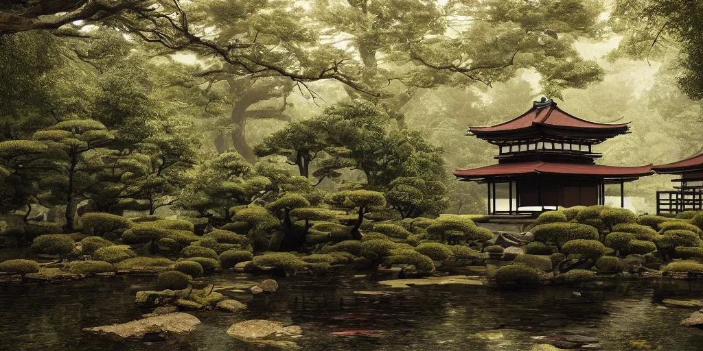 Prompt: a ancient japanese temple in the middle of a forest mear a small river, extremely highly detailed, high quality, 8K HDR, octane render, unreal engine 5, hyperrealistic, concept art, trending on Artstation, dramatic lighting, cinematic, high coherence, path tracing, ruins, clouds in the sky